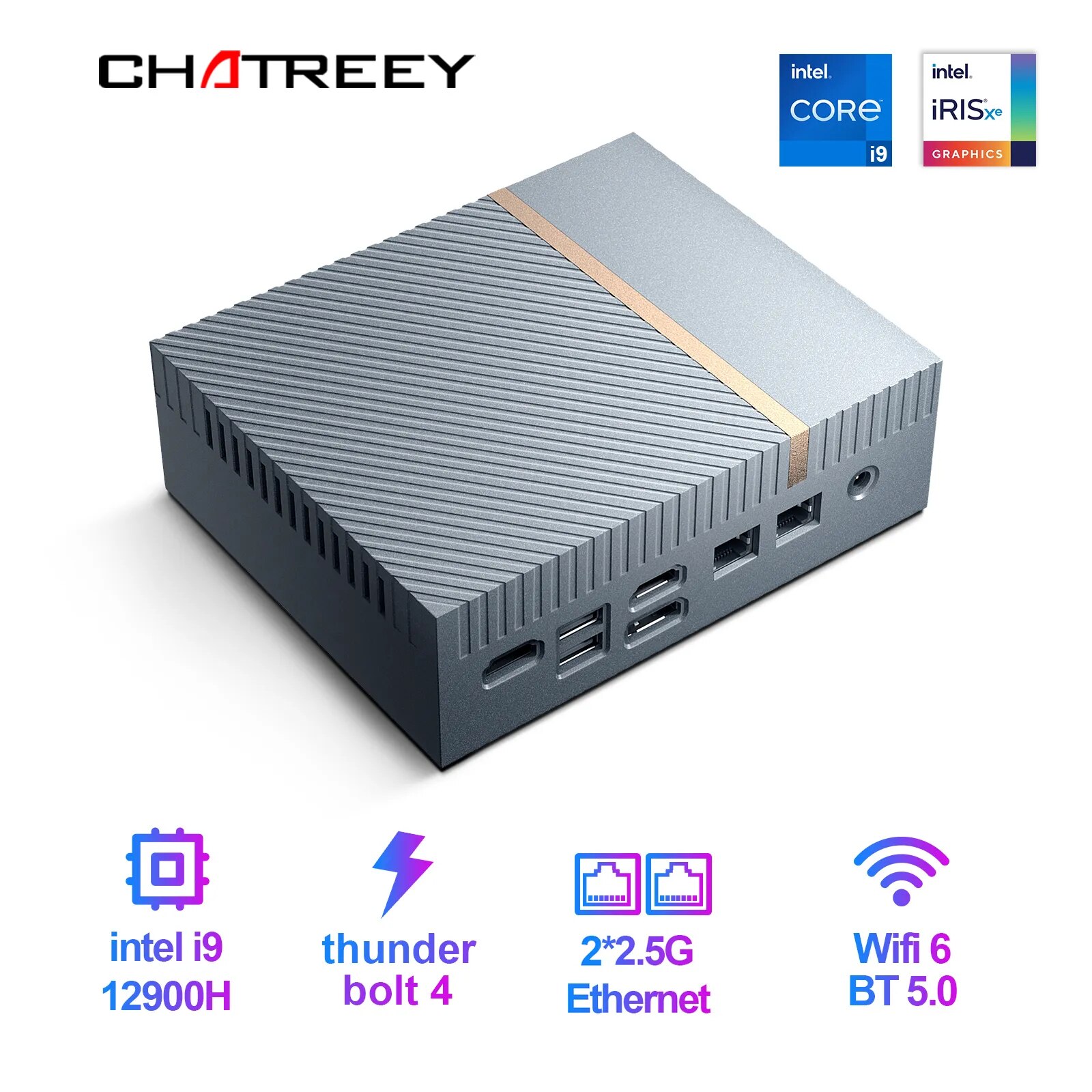 Chatreey IT12 미니 PC 게임용 데스크탑 컴퓨터, 인텔 코어 i7, 1270P, i9, 12900H, 13900H, 4K @ 60hz, Daul 2.5G LAN, PCIe 4.0, 와이파이 6